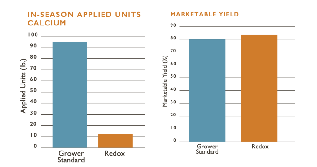 in season applied units calcium and marketable yield graphs